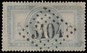 Lot 287, Five franc violet grey pinkish, used at French Post Office in Shanghai