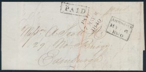 Front from Lot 648, Great Britain 1840 May 6 stampless folded letter, rated "1" and endorsed "Paid"
