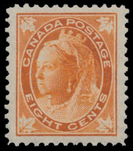 Lot 74, Canada 1897 eight cent orange Maple Leaf, XF NH