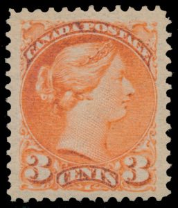 Lot 38, Canada 1890s three cent bright vermilion Small Queen, XF NH