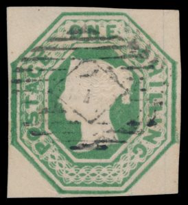 Lot 414, Great Britain 1847 one shilling green Embossed, VF used