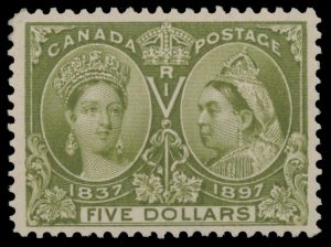 Lot 67, Canada 1897 five dollar olive green Jubilee, VF NH