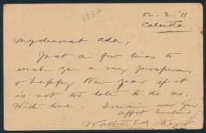 Lot 688, Back of Great Britain 1911 first aerial post registered postcard to Calcutta, first official air mail flight