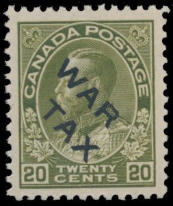 Lot 273, Canada 1915 twenty cent olive green Admiral WAR TAX, VF NH, sold for C$877