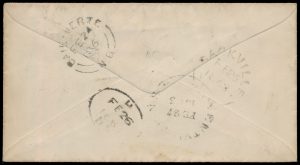 Lot 568, Nova Scotia one cent red lilac strip of four and single on cover Sackville to Kentville, sold for C$585