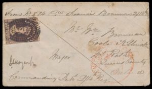 Lot 626, Tasmania 1867 1d Soldier's Rate cover to Ireland, sold for C$936