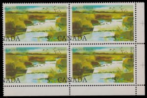 Lot 220, Canada 1983 five dollar Point Pelee National Park corner block of four with major engraving shift, sold for C$468