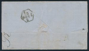 Lot 678, India 1869 half anna blue, one anna pale brown, and four anna green on cover from Cocanada to London, sold for C$321