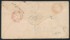 Lot 681, India 1873 four anna green and eight anna rose on cover Calcutta to London, sold for C$438