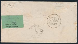 Lot 683, India 1877 4a green pair on mis-sent cover to London, sold for C$497