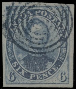 Lot 12, Canada 1851 six pence slate violet Consort on laid paper, VF used