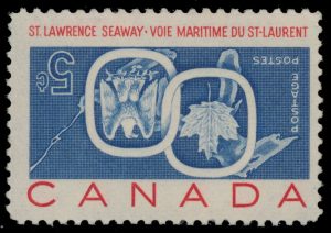 Lot 260, Canada 1959 five cent St. Lawrence Seaway with inverted text, F-VF NH