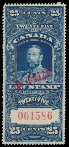 Lot 382, Canada 1916 twenty-five cent blue King George V Supreme Court with IN PRIZE overprint in red, VF NH