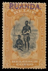 Lot 534, German East Africa 1916 five cent to five franc "Ruanda" Occupation overprints on Belgian Congo, VF mint