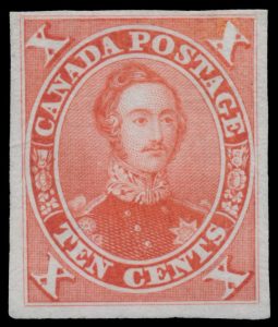 Lot 58, Canada ten cent Consort trial colour proof in vermilion on India paper