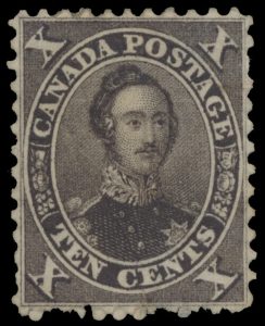 Lot 61, Canada 1859 ten cent black brown Consort unused o.g.