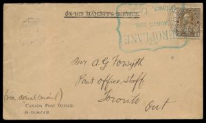 Lot 673, Canada 1918 Tremper Longman pioneer airmail flight, Ottawa to Toronto