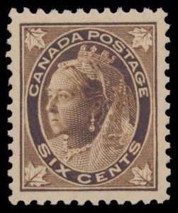 Lot 160, Canada 1897 six cent brown Queen Victoria Maple Leaf, VF NH, sold for C$877