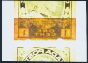 Lot 223, Canada 1918 one cent dark green Admiral experimental coil paste-up pair, VF NH, sold for C$936