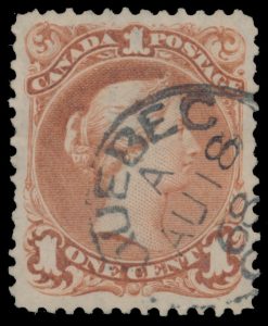 Lot 84, Canada 1868 one cent brown red Large Queen on watermarked Bothwell paper, VF used, sold for C$702