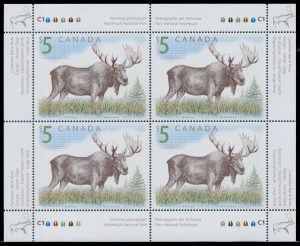 Lot 280, Canada 2003 five dollar Moose pane of four with strong offset on back, sold for C$409