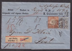 Lot 228, German Empire 1873 folded money letter from Berlin to Pest, Hungary, sold for C$994
