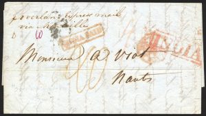 Lot 278, India 1848 stampless folded letter Calcutta to Nantes France, sold for C$222