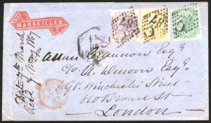 Lot 294, India 1867 cover Manuntoddy to London, sold for C$555