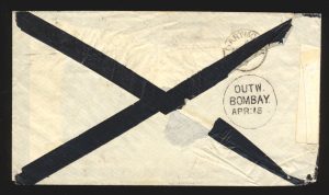 Lot 295, India 1867 mourning cover from Bangalore to Devon England, sold for C$468