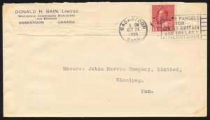 Lot 30, Canada 1925 Sifto Salt full-back advertising cover, Saskatoon to Winnipeg
