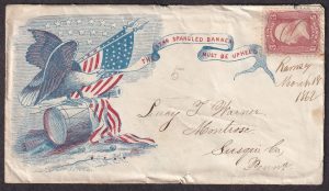 Lot 482, USA 1862 patriotic Civil War cover Ramsey New Jersey to Montrose Pennsylvania, sold for C$292