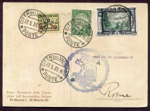 Lot 550, Vatican City/Italy Graf Zeppelin flight picture postcard to Rome, sold for C$263