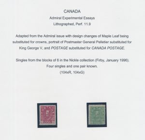 Lot 121, Canada Admiral Issue Experimental Essays