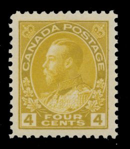 Lot 142, Canada 1922 four cent golden yellow Admiral, XF NH