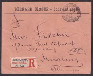 Lot 187, German Offices in the Levant 1907 registered cover from Beirut to Ancon, Canal Zone, sold for C$438