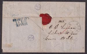 Lot 201, Lubeck 1866 folded letter to Hammer, sold for C$351