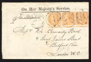 Lot 301, India 1878 official cover Bombay to London, sold for C$210
