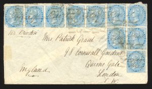Lot 302, India 1880 cover with manuscript cancel to London, sold for C$210