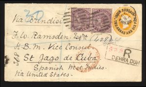 Lot 305, India 1893 postal stationery cover to Spanish West Indies, sold for C$321