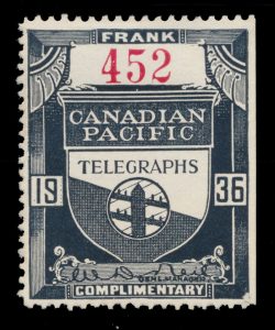 Lot 376, Canada 1887-1935 Canadian Pacific Railways Telegraph franks complete set