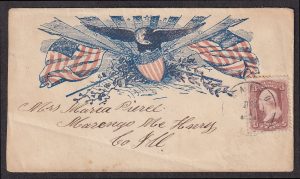 Lot 483, USA 1862 Eagle, Shield, & Flags, patriotic Civil War cover to Marengo, sold for C$292