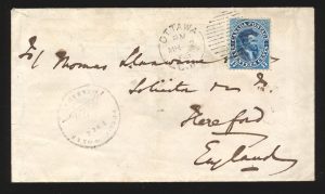 Lot 586, Canada 1886 17c blue Cartier Public Works cover, Ottawa to Hereford England