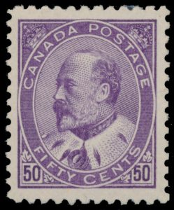 Lot 115 Canada 50c purple Admiral XF NH