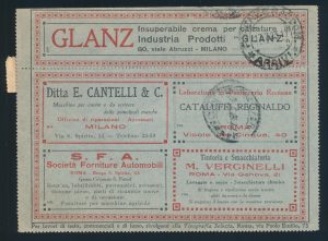 Lot 828, Italy 1923 BLP overprints on registered advertising cover to Firenze