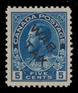 Lot 285, Canada 1915 five cent blue Admiral WAR TAX, XF NH, sold for C$2,596