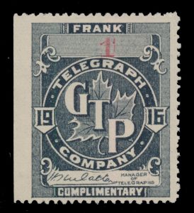 Lot 388, Canada 1916 black Grand Trunk Pacific Railways Telegraph Co frank, sold for C$885